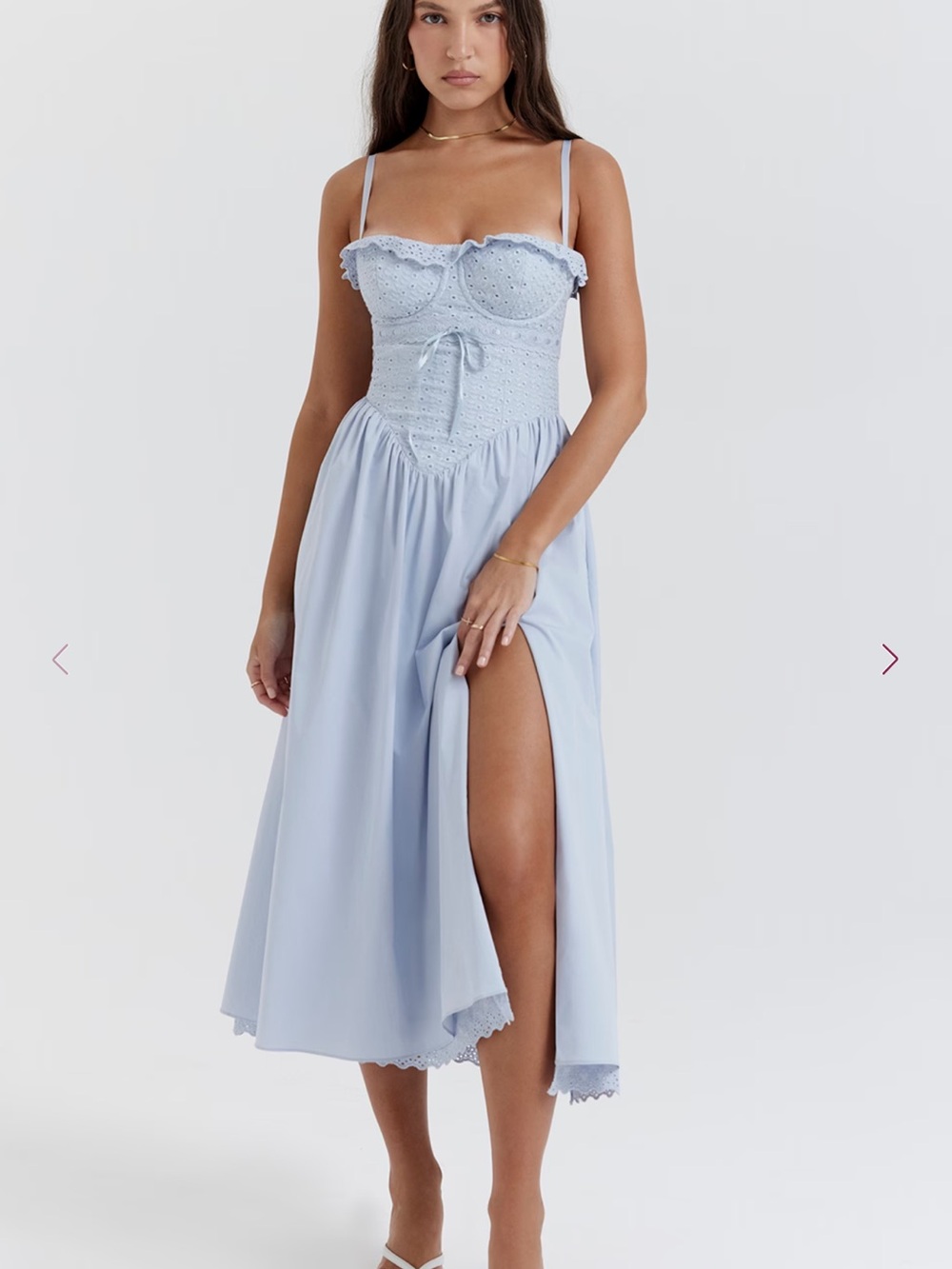 House of CB Light Blue Broderie Anglaise Midi Dress